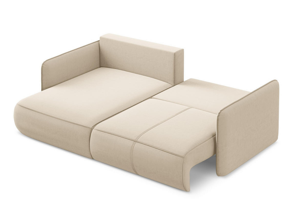 ECKSOFA mit Schlaffunktion Samt Stoff Beige - Beige/Creme, Kunststoff/Textil (148/207cm) - Makamii