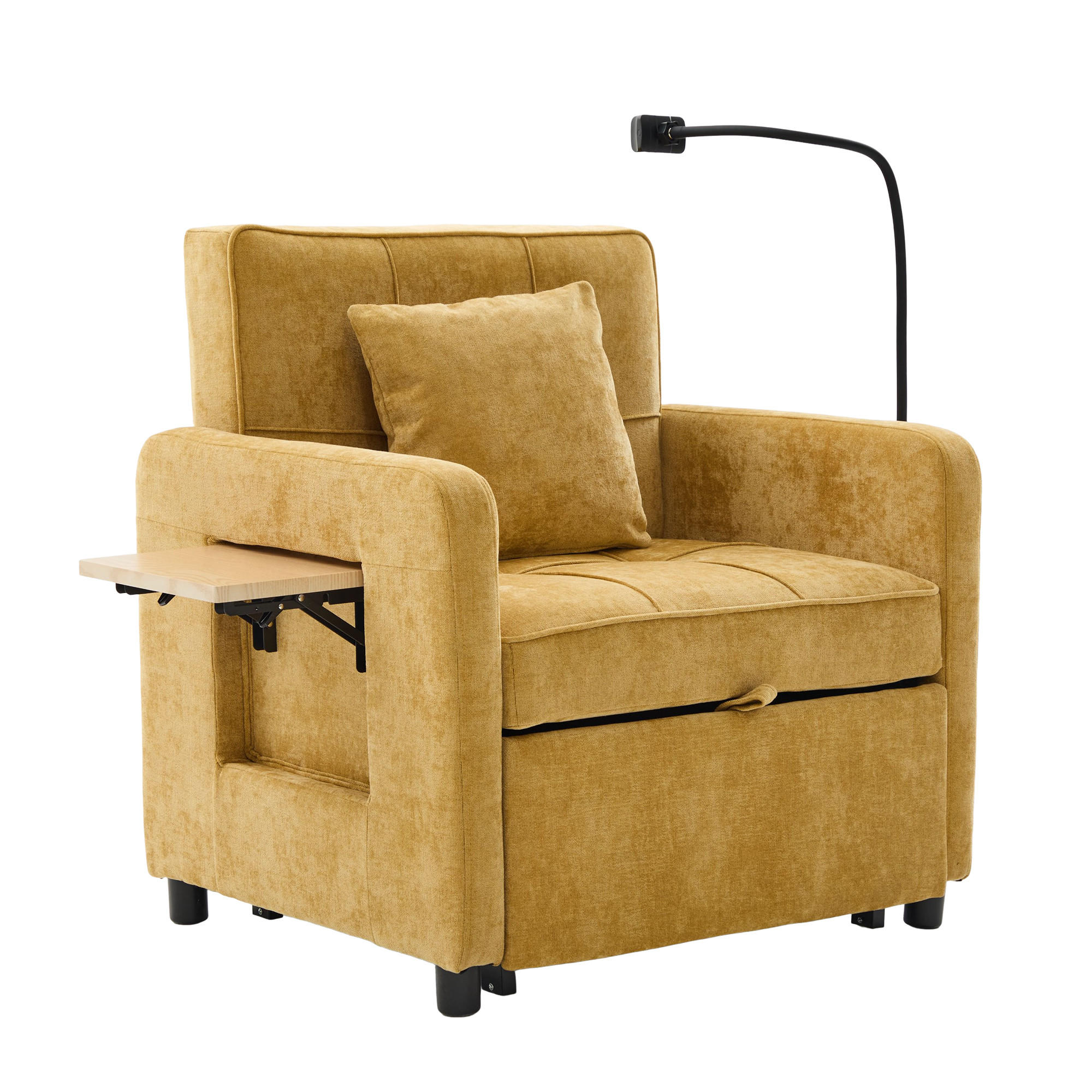 SOFA Chenille Senfgelb mit Kissen, Stauraum und verstellbarer Rückenlehne - Gelb, Textil/Metall (79/83/167cm) - WISHDOR