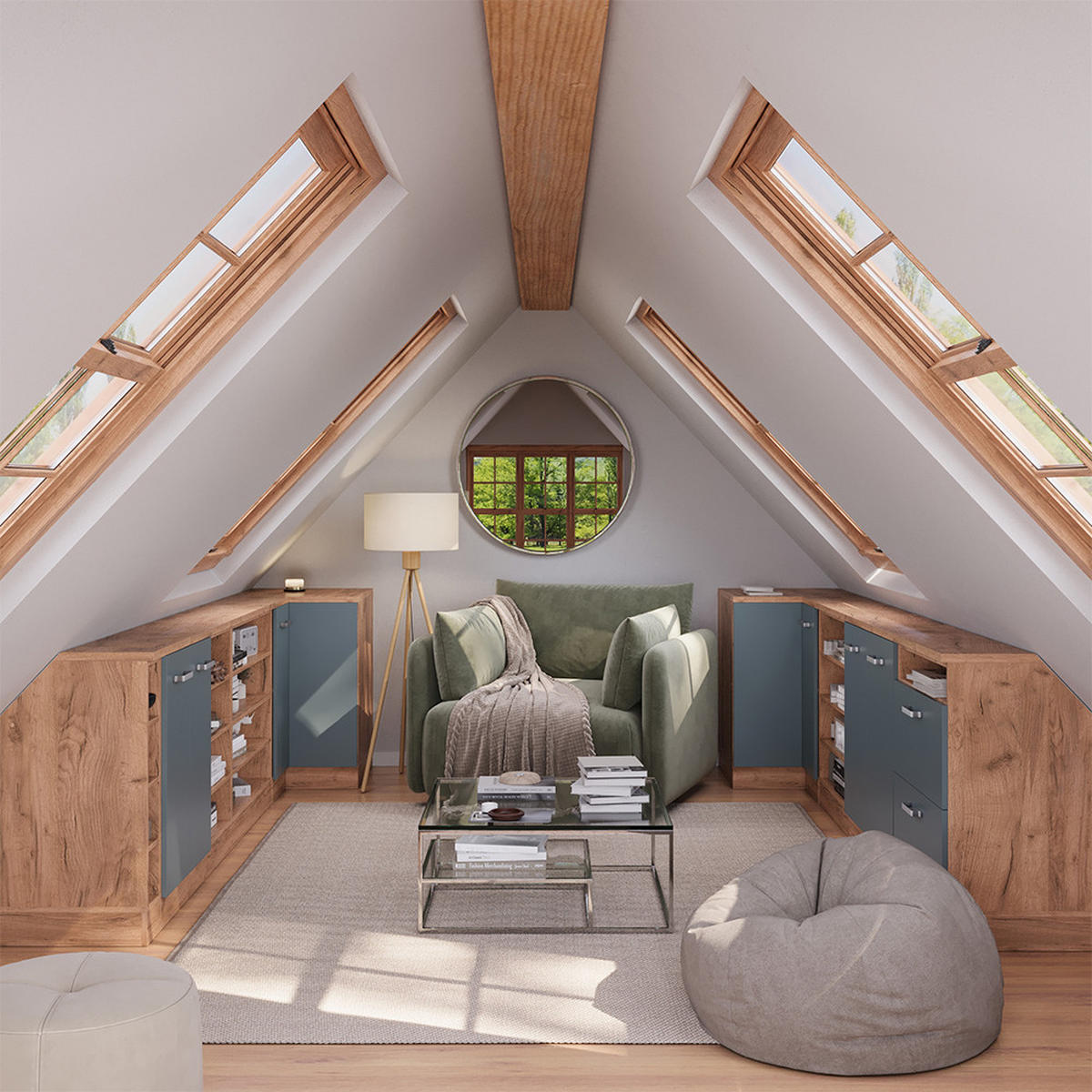 WARDROBE FOR SLOPING CEILING Rion Plavo-Siva 80 x 81.6 cm s 2 vrata, korpus ormara dubine 60 cm - hrast medunac/plavo-siva, drvni materijal (80/83.8/60cm) - Vicco