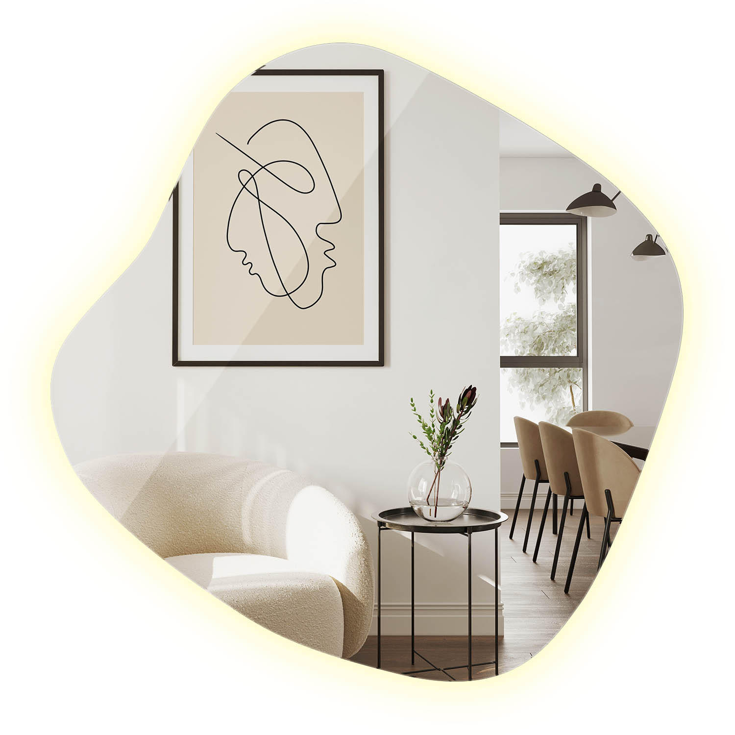 LED SPIEGEL 67,6 x 67 cm Asymmetrisch Neutralweiß 4000K - Transparent, Glas (67.6/67/0.4cm) - TULUP