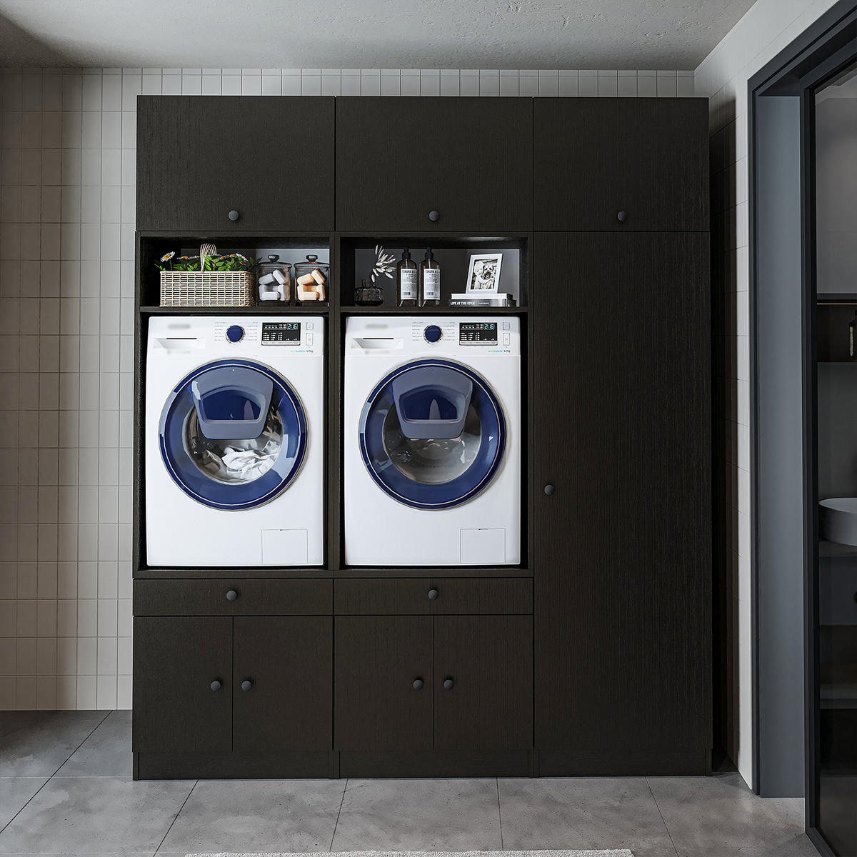 WASCHMASCHINENSCHRANK Serie 1 194cm Breit, 230cm Hoch - Schwarz, Holzwerkstoff (194/230/67cm)