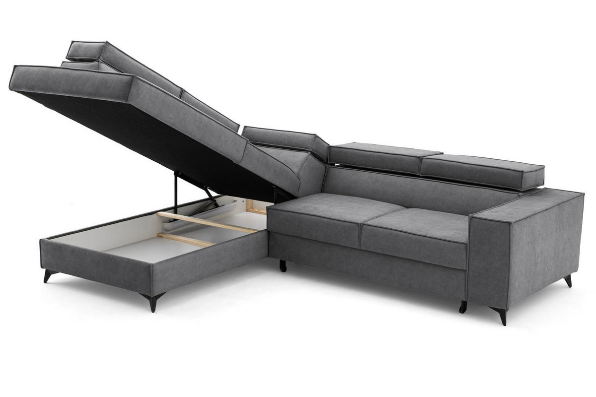 ECKSOFA PURE L Links mit Schlaffunktion 127x199 Velours Grau - Schwarz/Grau, Holz/Textil (281/204cm) - Muffo