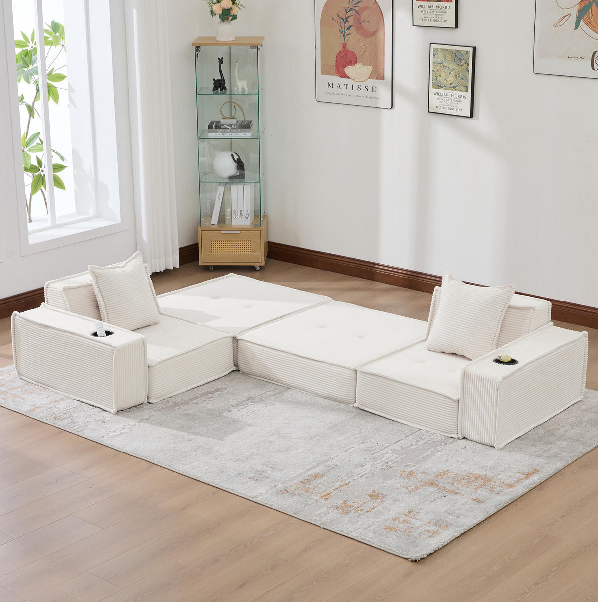 SOFA 2-Sitzer mit Kissen 162 x 78 x 66 cm Cord Beige - Beige, Kunststoff (78/66/162cm) - Meubliv