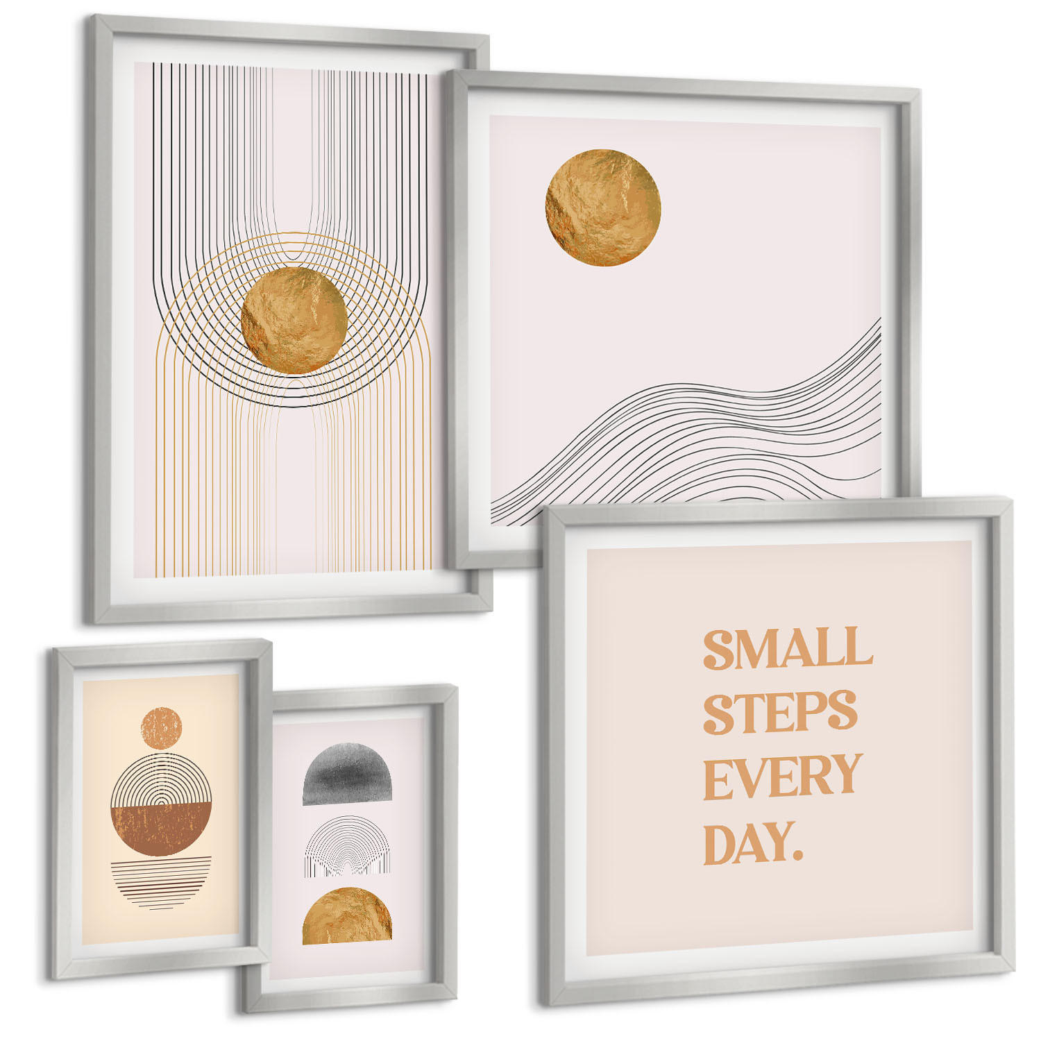 BILDER SET 5er Set - 50x50 cm & 20x30 cm & 40x60 cm Silberner Rahmen - Herbstfarben Seerosenteich - Silberfarben, Kunststoff (40/60cm) - TULUP