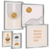 BILDER SET 5er Set - 50x50 cm & 20x30 cm & 40x60 cm Silberner Rahmen - Herbstfarben Seerosenteich - Silberfarben, Kunststoff (40/60cm) - TULUP