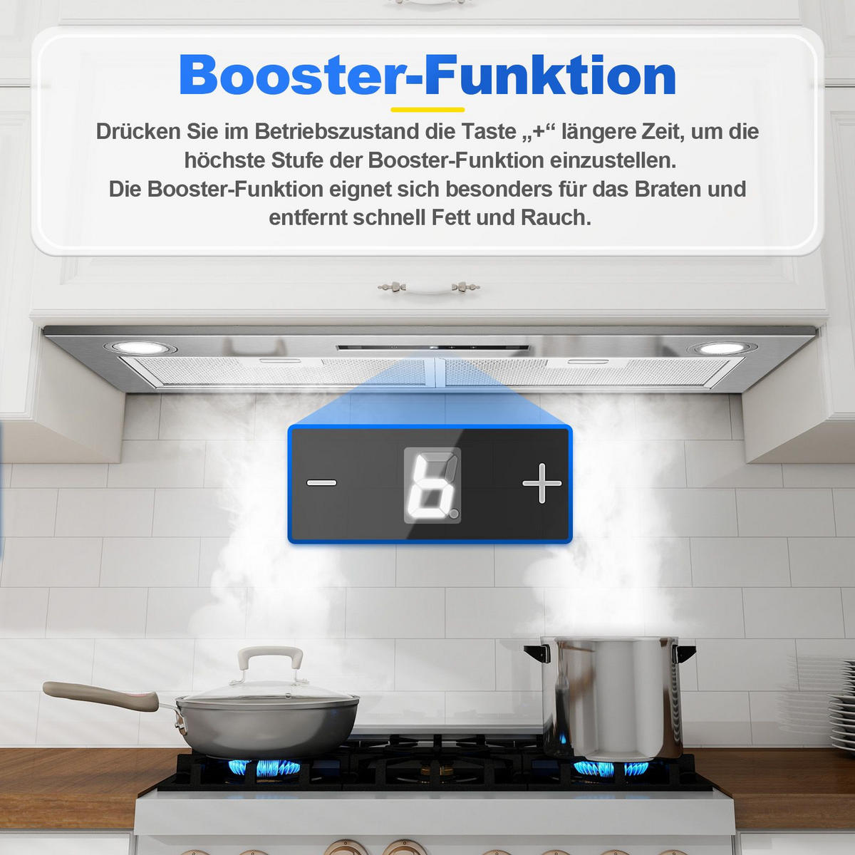 DUNSTABZUGSHAUBE mit Touch-Bedienung, Aktivkohlefilter, Filter - Silberfarben, Metall (37/41.12/84.7cm) - Korfee