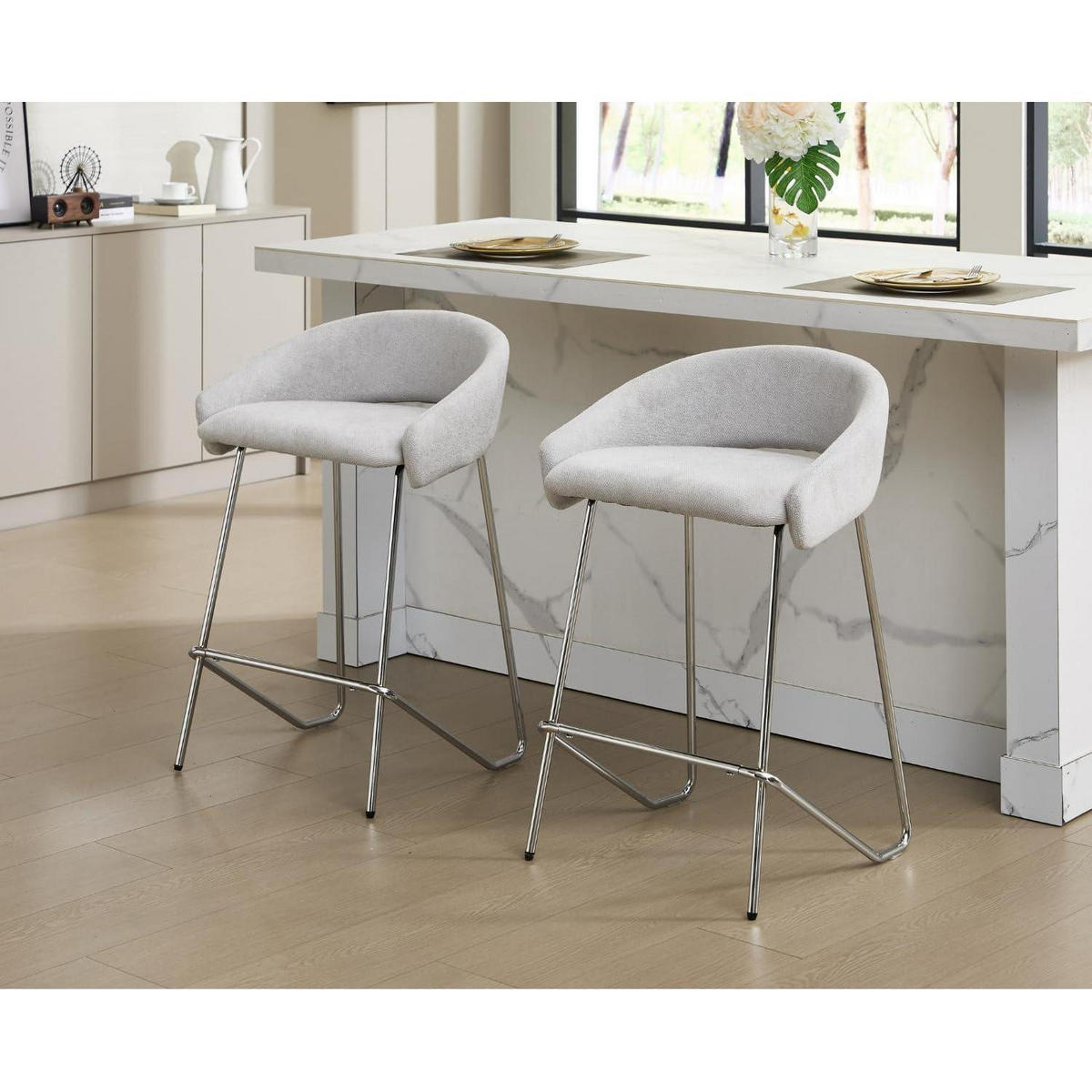 BARHOCKER 4er Set Chenille Grau mit Rückenlehne - Grau, Textil (54/83/50cm)