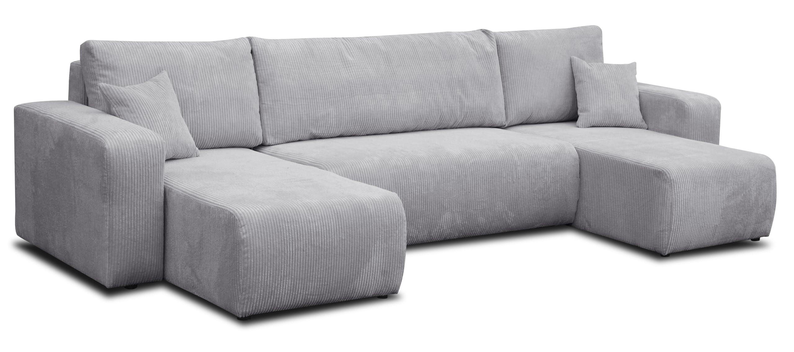 WOHNLANDSCHAFT LUNA U-FORM mit Schlaffunktion und Bettkasten (Hellgrau) - Hellgrau, Textil (312/83/142cm) - VENASI MÖBEL