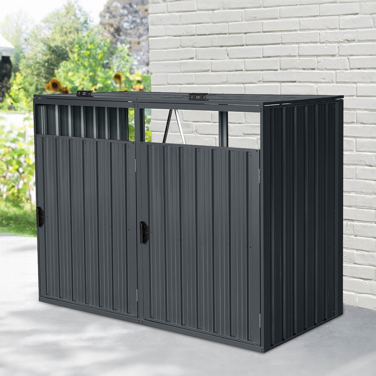 MÜLLTONNENBOX CUBO - Menge: 2, Ausstattung: 2x 240L - Anthrazit, Metall (160/122/80cm) - Home Deluxe