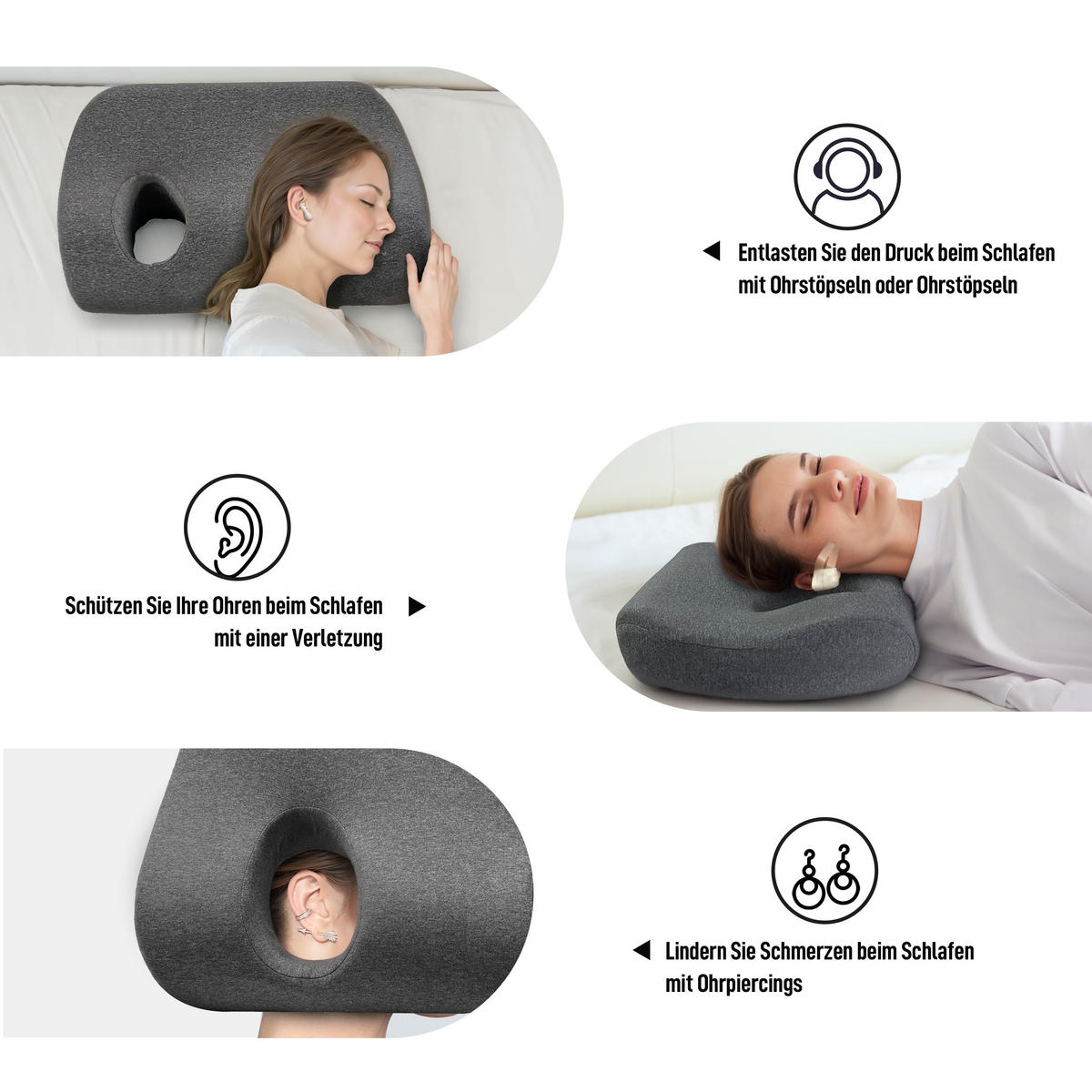OHRKISSEN Geeignet für Seitenschläfer - Dunkelgrau, Textil (38/54cm) - Vercart