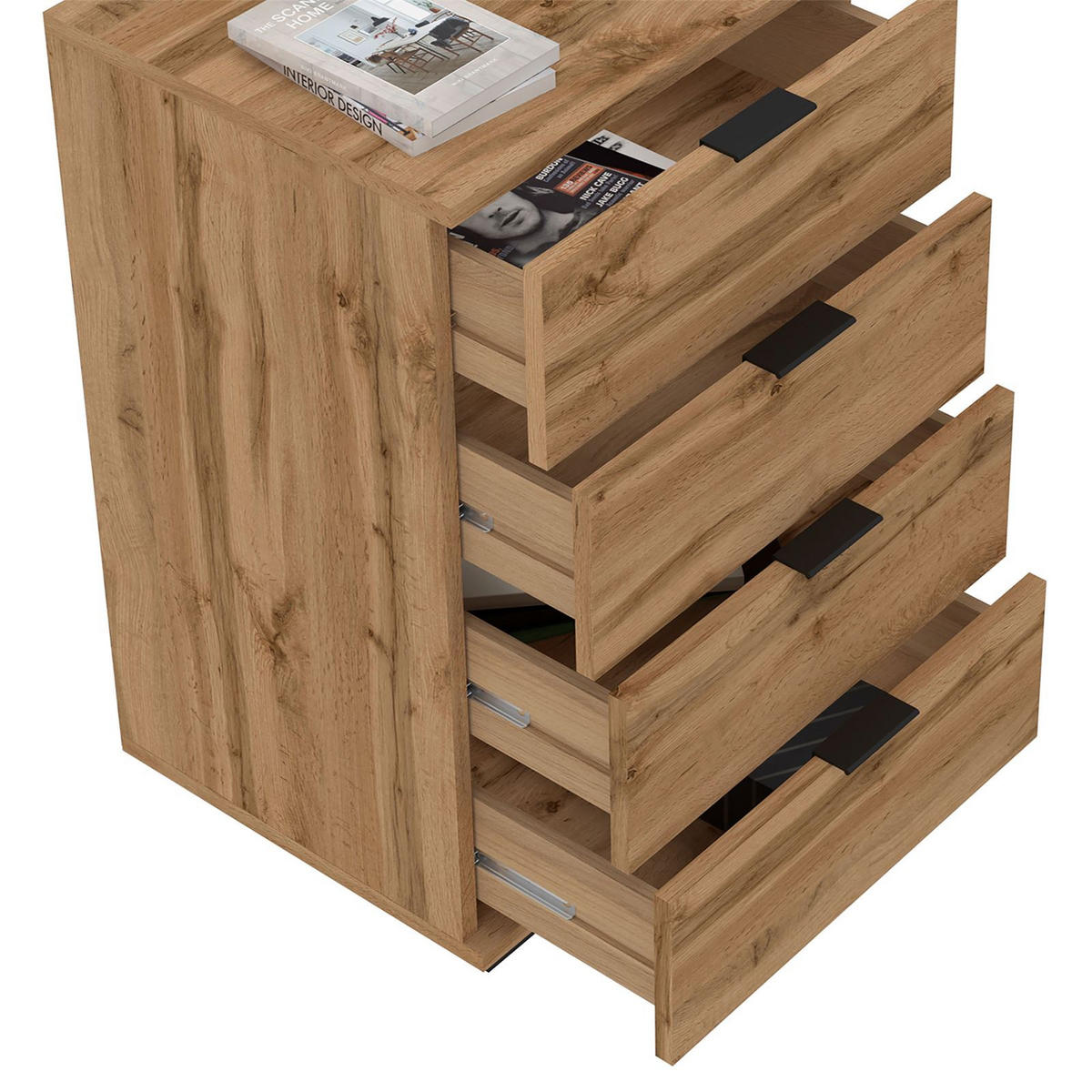 NACHTKOMMODE PIANO - Eiche Wotan, Holzwerkstoff (45/70/38cm) - CARO-Möbel