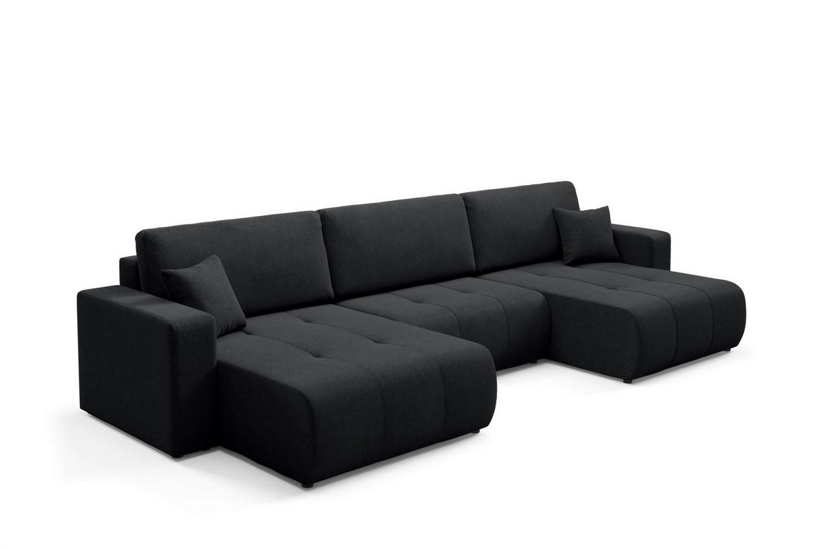 WOHNLANDSCHAFT Augusto - Schwarz, Holzwerkstoff/Textil (344/82/149cm) - Fun Möbel