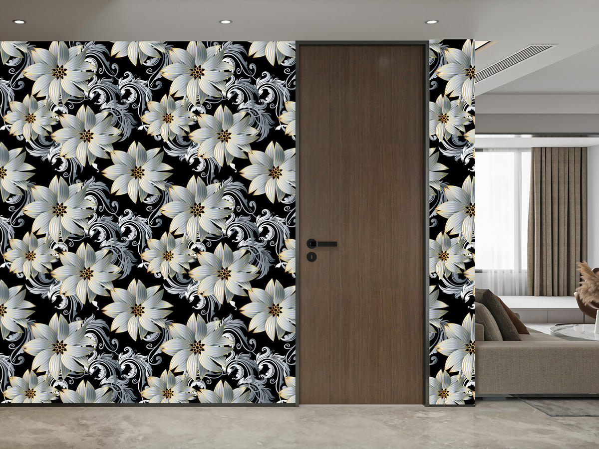 VLIESTAPETE Florale Ornamente in 3D-Optik – Silberfarben, Schwarz – 50x1000 cm - Silberfarben/Schwarz, Papier (50/1000cm) - Muralo