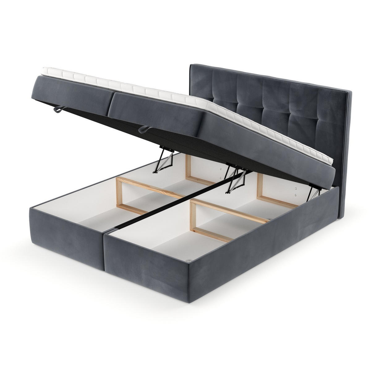 BOXBETT Tivra 140/200 cm Dunkelgrau im Kronos Stoff - Dunkelgrau/Schwarz, Holz/Holzwerkstoff (140/200cm) - AltaBeds