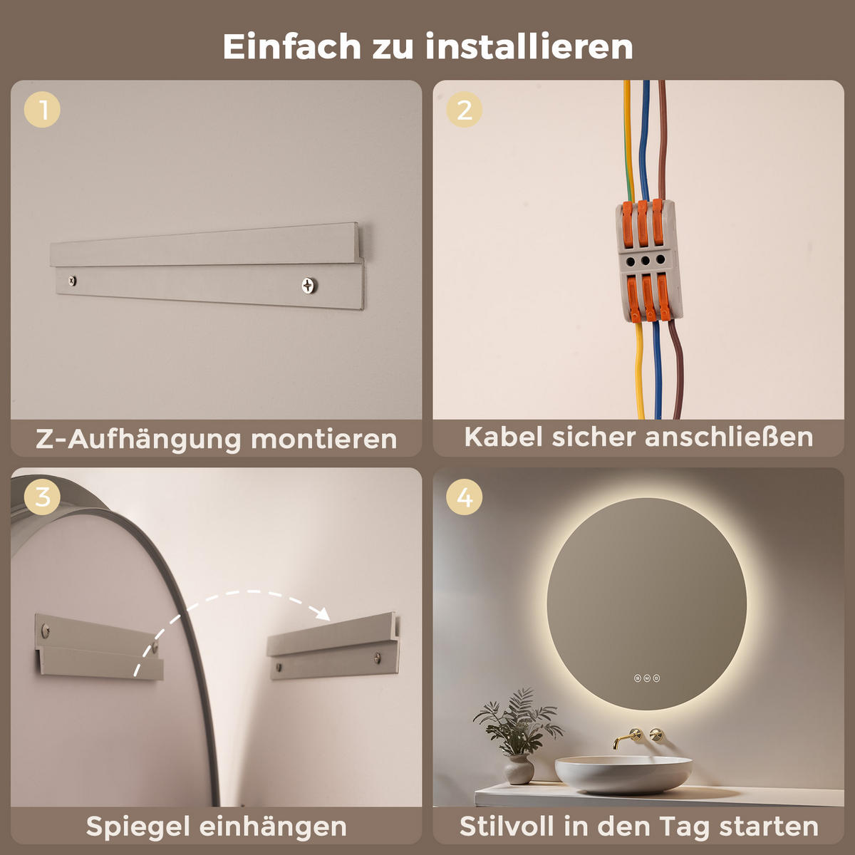 BADSPIEGEL MIT BELEUCHTUNG 60 cm Rund mit dimmbarer LED-Beleuchtung und Antibeschlag - Transparent, Glas (60/60/3.5cm) - S'AFIELINA