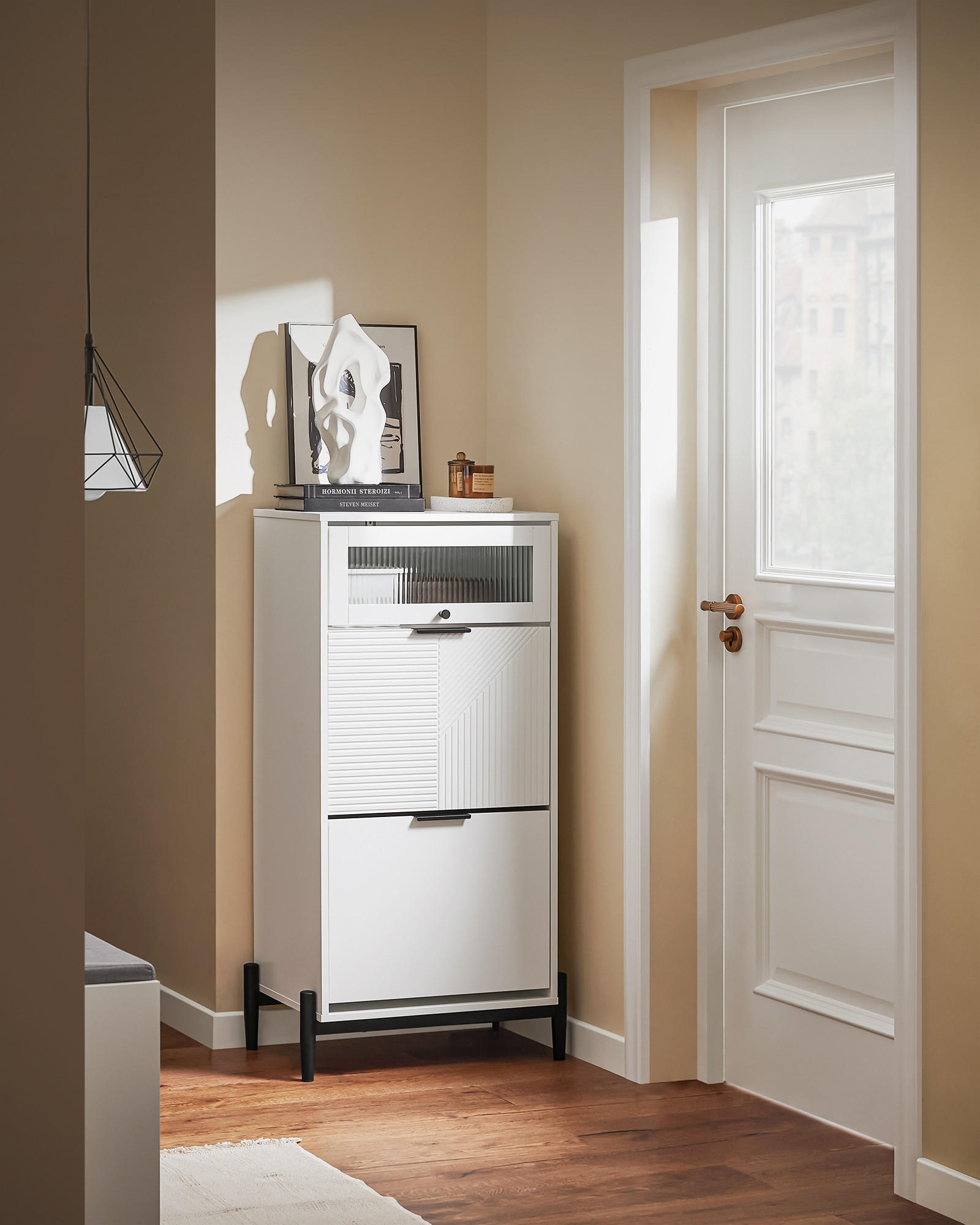 SCHUHSCHRANK Weiß - Weiß, Glas/Holzwerkstoff (59/115/40cm) - SoBuy