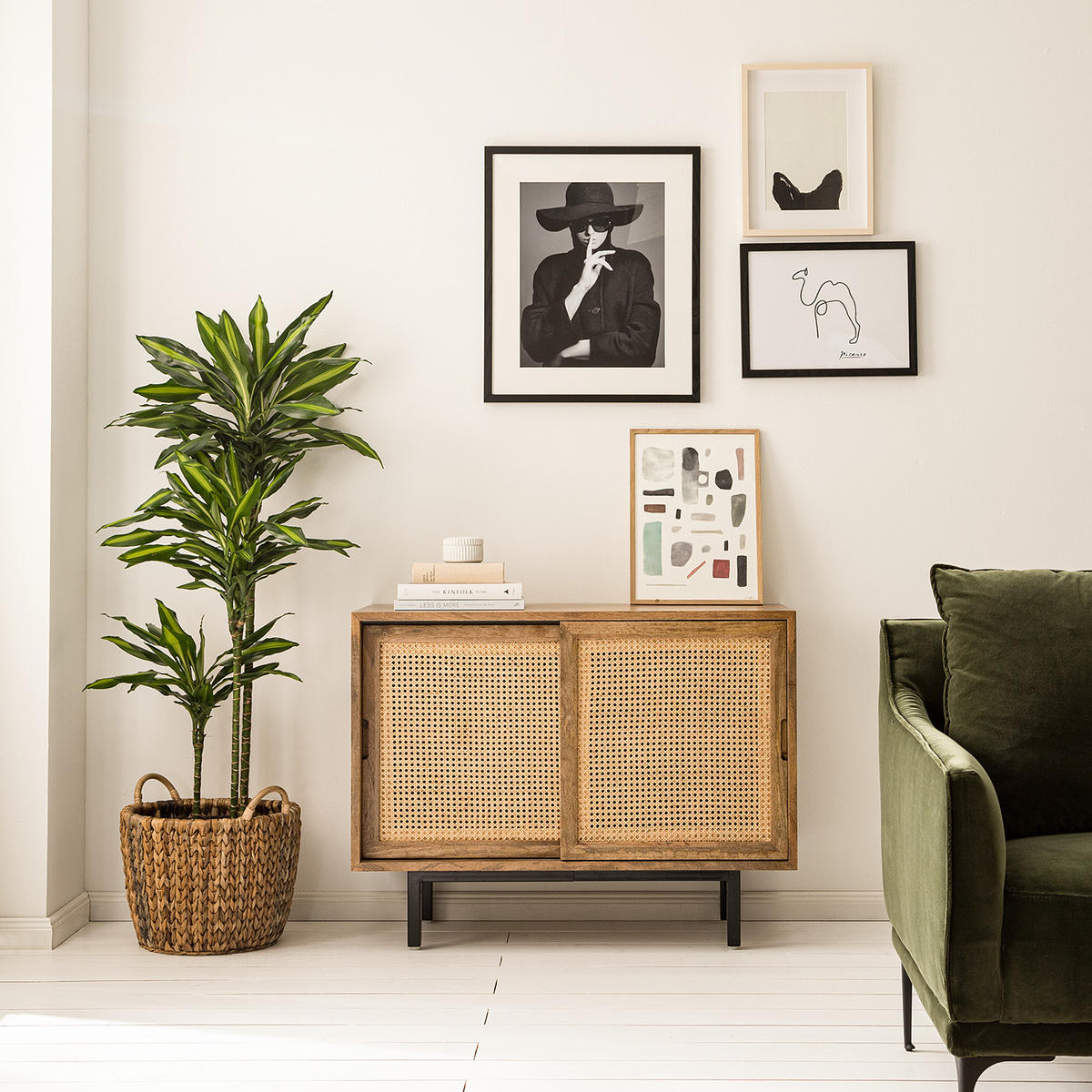 KOMMODE - Mango massiv / Wiener Geflecht - Beige, Naturmaterialien (100/75/43cm) - home24