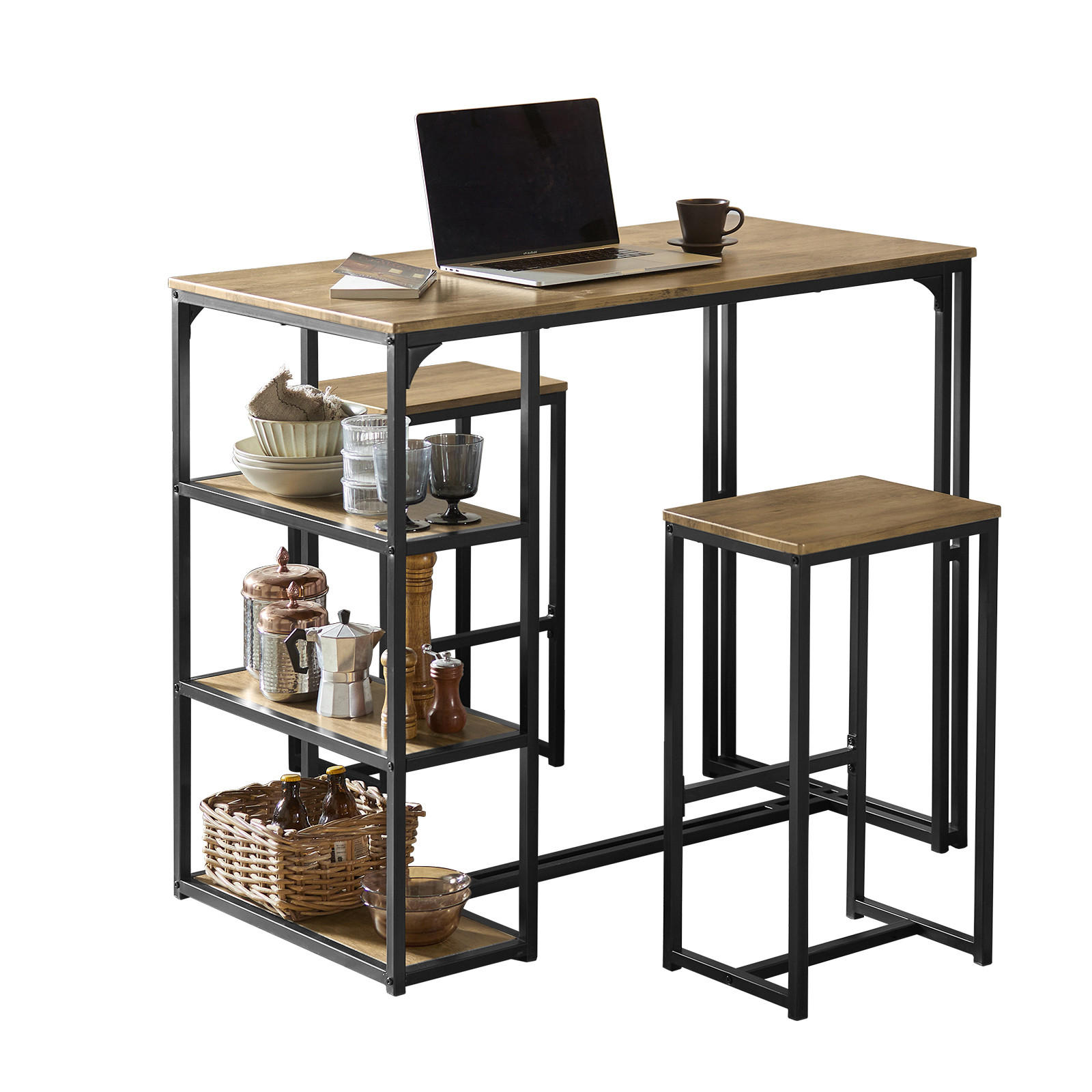 BARTISCH + 2 x BARSTÜHLE - Braun, Holzwerkstoff/Metall (110/97/61cm) - SoBuy