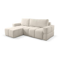 ECKSOFA LUSSO mit Schlaffunktion und Bettkasten, Farbe: Beige, Bouclé-Stoff, Ottomane Universal - Beige, Textil (255/165cm)