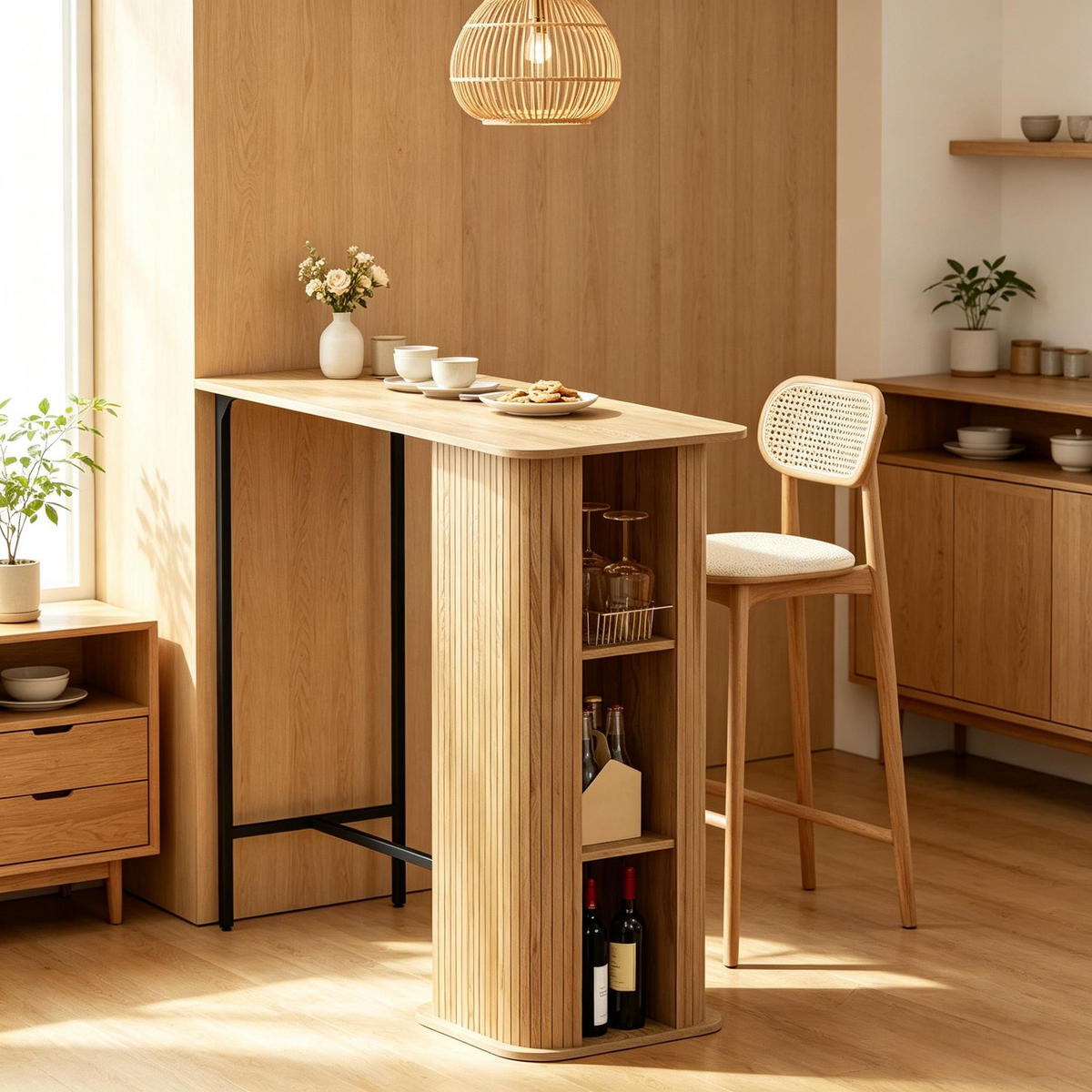 BARTISCH Eichenoptik/Schwarz mit 3 Ablagefächern und Metallfüßen - Eichefarben/Schwarz, Holzwerkstoff/Metall (112/50/106cm)