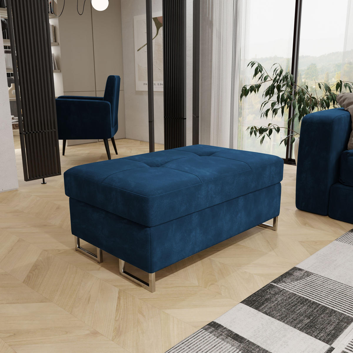 POLSTERHOCKER BARLET Blau 100x60 cm - Blau, Textil (100/41/60cm) - MASSENO