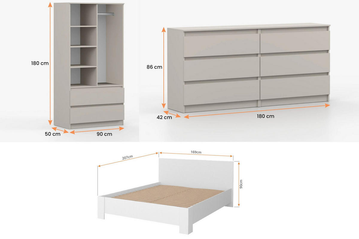JUGENDZIMMER-SET SIMO H 4-teilig in Kaschmir - Kaschmir, Holzwerkstoff (439/180/207cm) - Deine Möbel 24