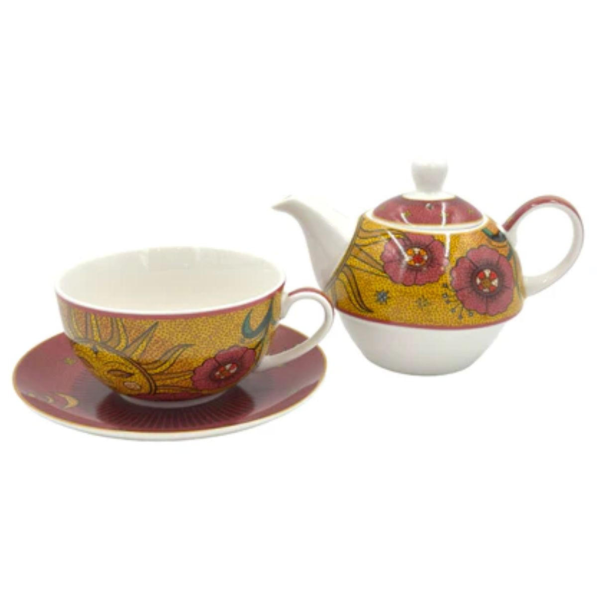 TEEKANNE Tea4One mit Untertasse MIRABILIA 400 ml „Sole & Luna“ - Orange, Keramik (0.36L)