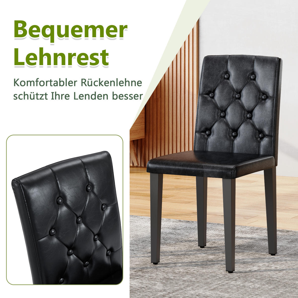 STUHL-SET DE-36651 4 Stück mit PU-Bezug und Metallbeinen Schwarz - Schwarz, Metall (46/89/42cm) - ComfortXL