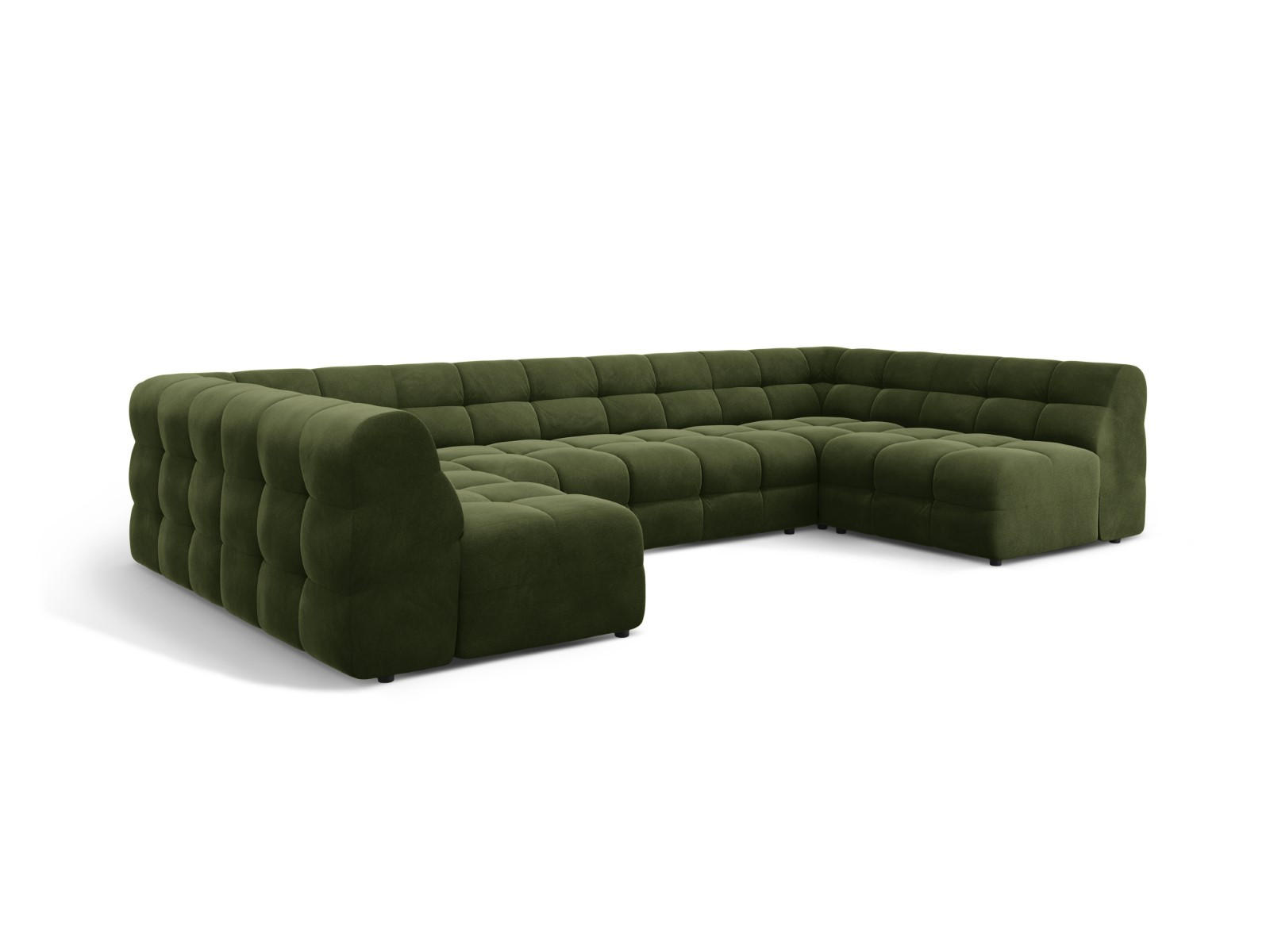 PANORAMASOFA Kendal aus Samt armeegrün 7 Sitzplätze - Olivgrün, Textil (203/79/372cm) - Micadoni