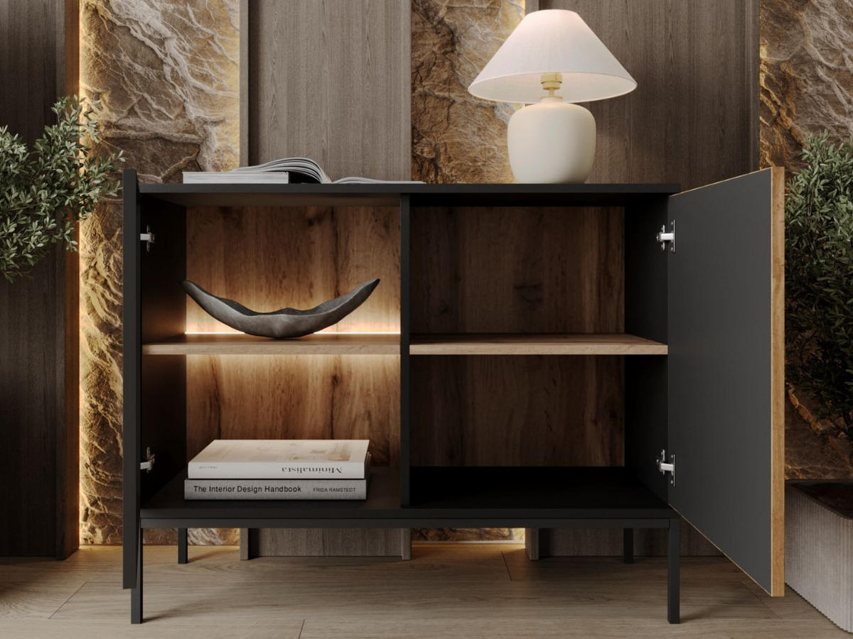 KOMMODE Graphit, Wotan Eichefraben 104/83/39 cm Deo - Eiche Wotan/Schwarz, Naturmaterialien/Glas (104/85/39cm) - Graingold