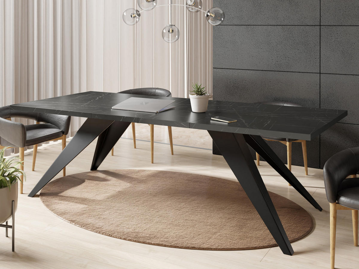 ESSTISCH Vance rechteckig ausziehbar, Marmor Schwarz 140-240/80/76 cm - Anthrazit/Schwarz, Holzwerkstoff/Metall (140/80/76cm) - WFL GROUP