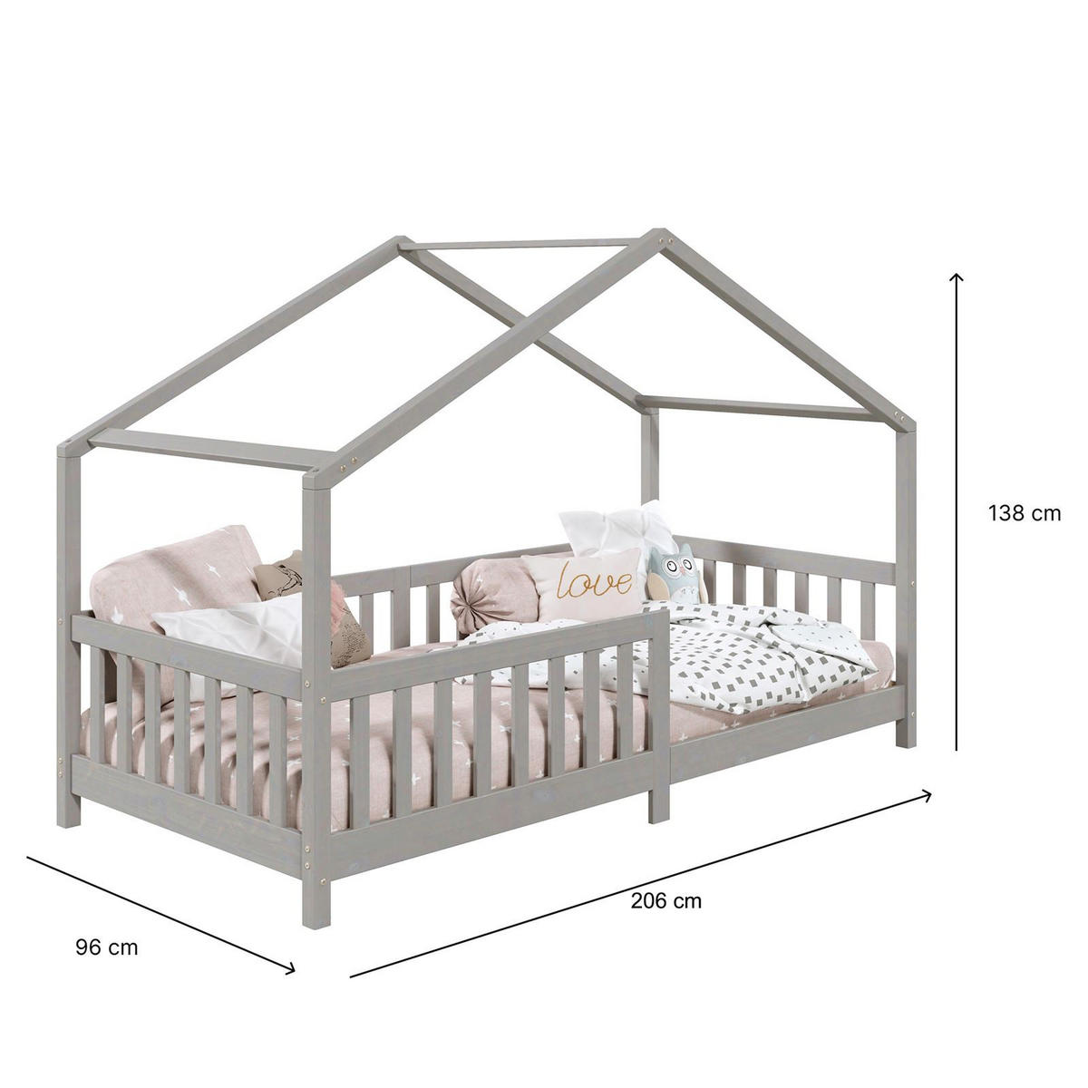 HAUSBETT LISAN 90X200 CM - Grau, Holz (96/138/206cm) - IDIMEX