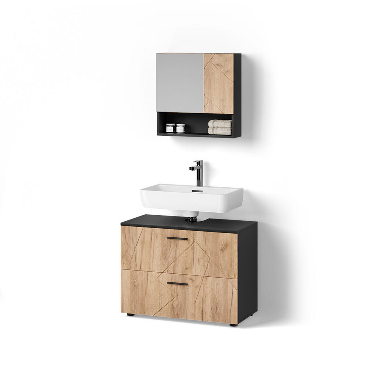 BADMÖBEL-SET Ronco Goldkraft Eiche/Anthrazit 2 Teile - Anthrazit/Eiche Wotan, Holzwerkstoff (80/58/41cm) - Livinity®
