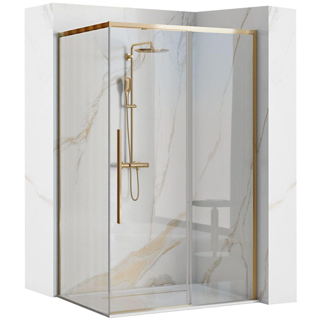DUSCHKABINE Rea Solar Gold 100x80 ohne Duschwanne - Goldfarben, Glas (80/98.5/195cm) - REA