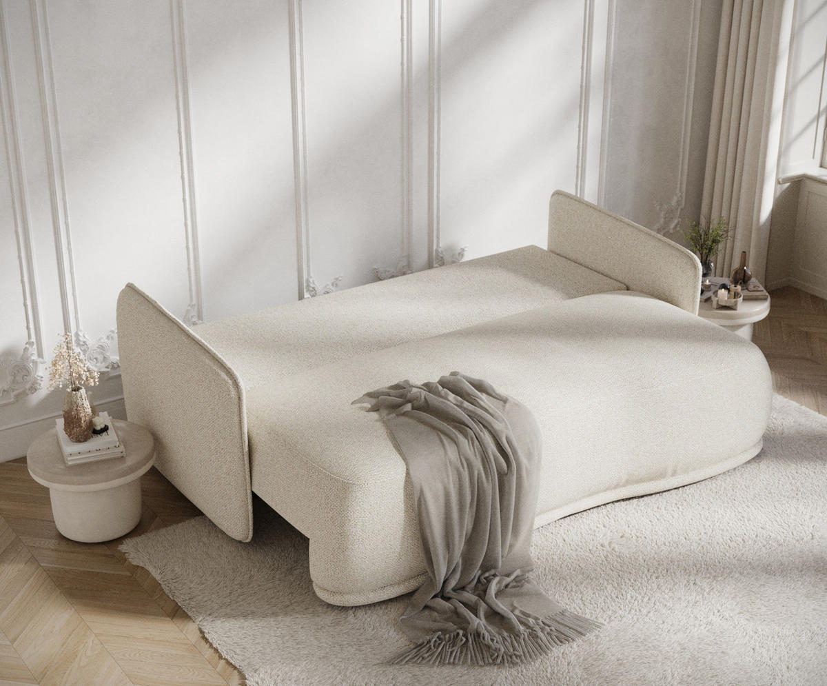 SCHLAFSOFA Mitsis Creme Plüschstoff - Creme/Schwarz, Holz/Holzwerkstoff (231/93/106cm) - Maison de Reve