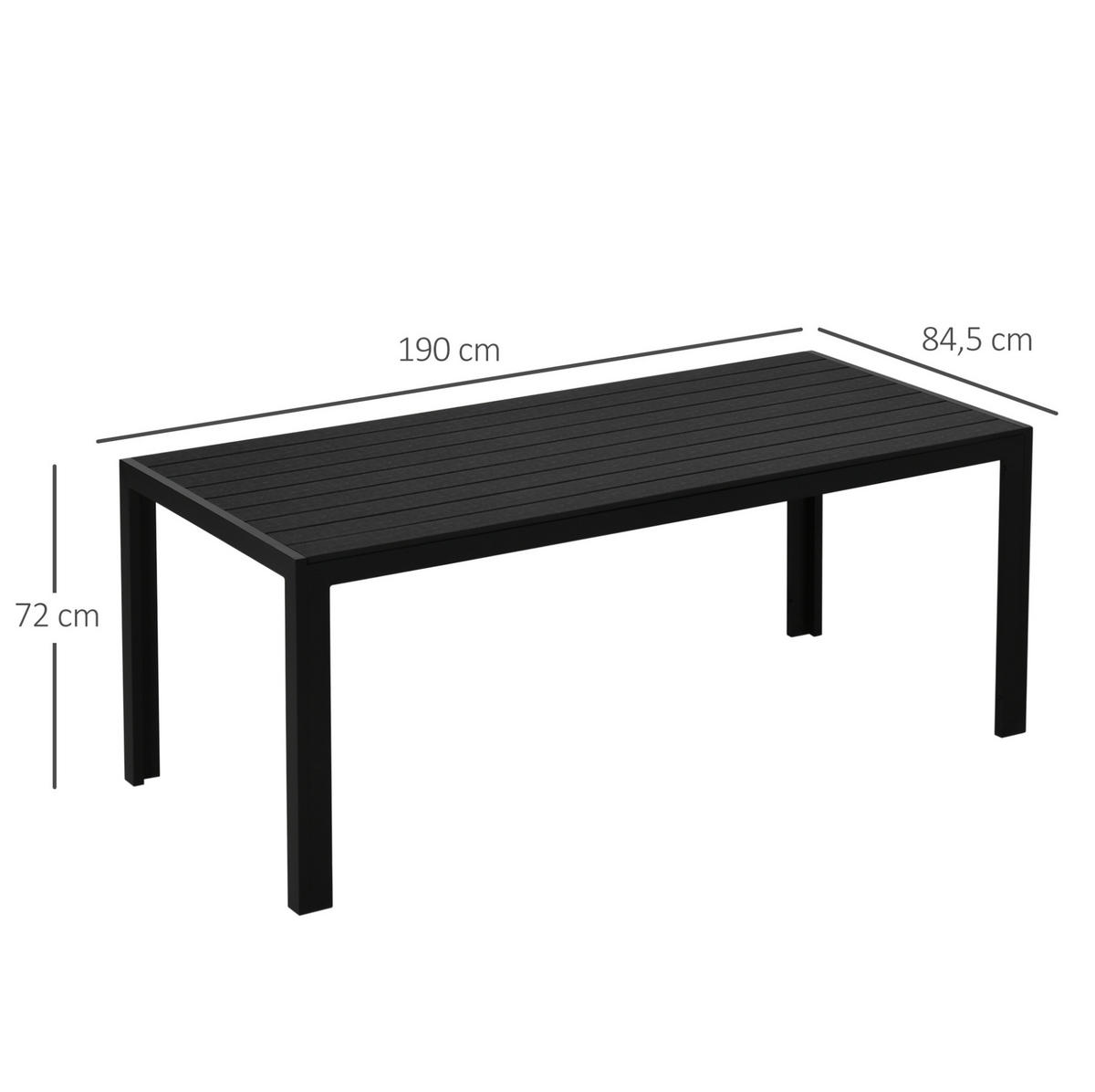 GARTENTISCH 190/84,5/72 cm schwarz aus Aluminium mit WPC-Tischplatte - Schwarz, Metall (190/84.5/72cm) - OKWISH