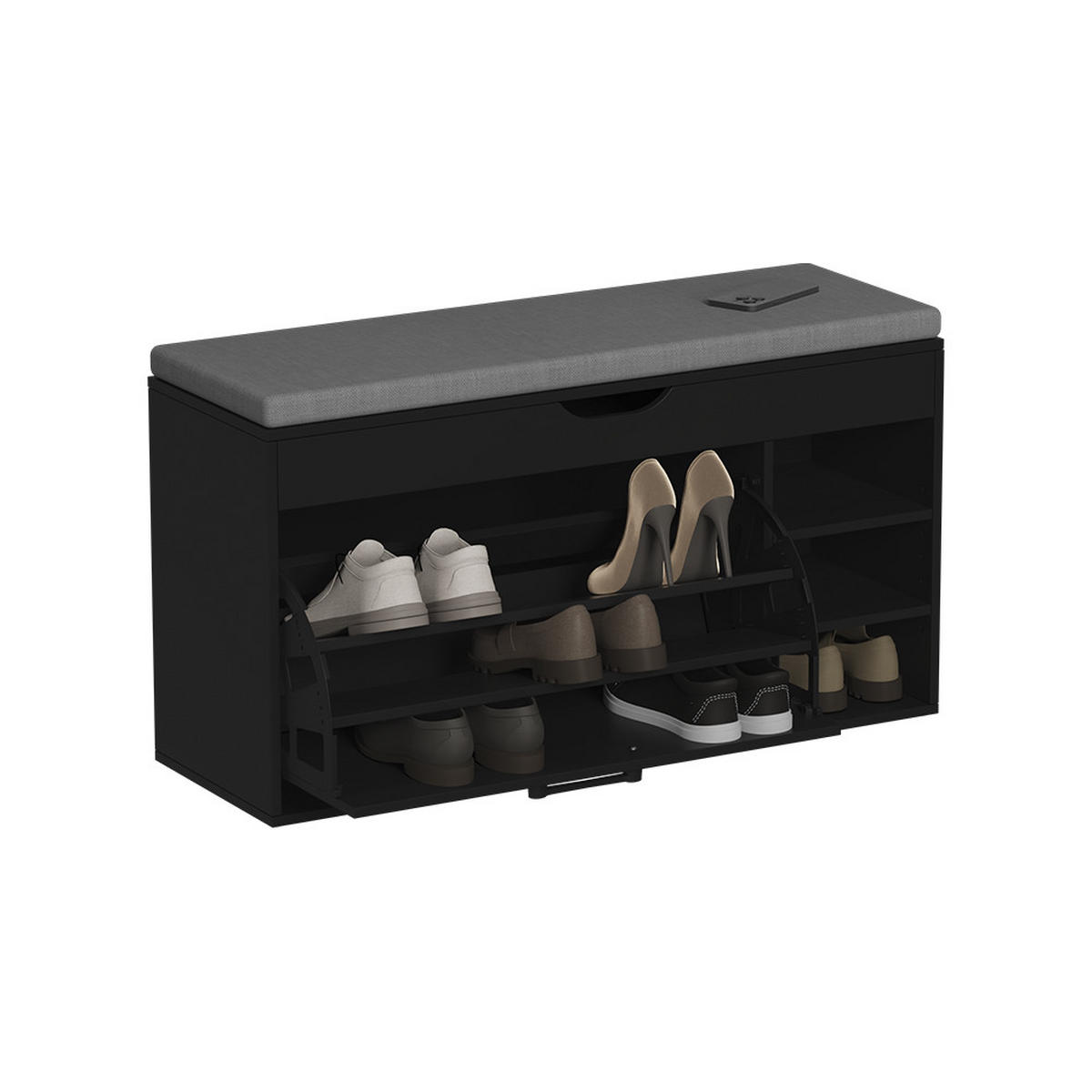 SCHUHBANK Solino Schwarz/Grau 90 x 50 cm mit Sitzfläche - Schwarz/Grau, Holzwerkstoff (90/50/30cm) - Vicco