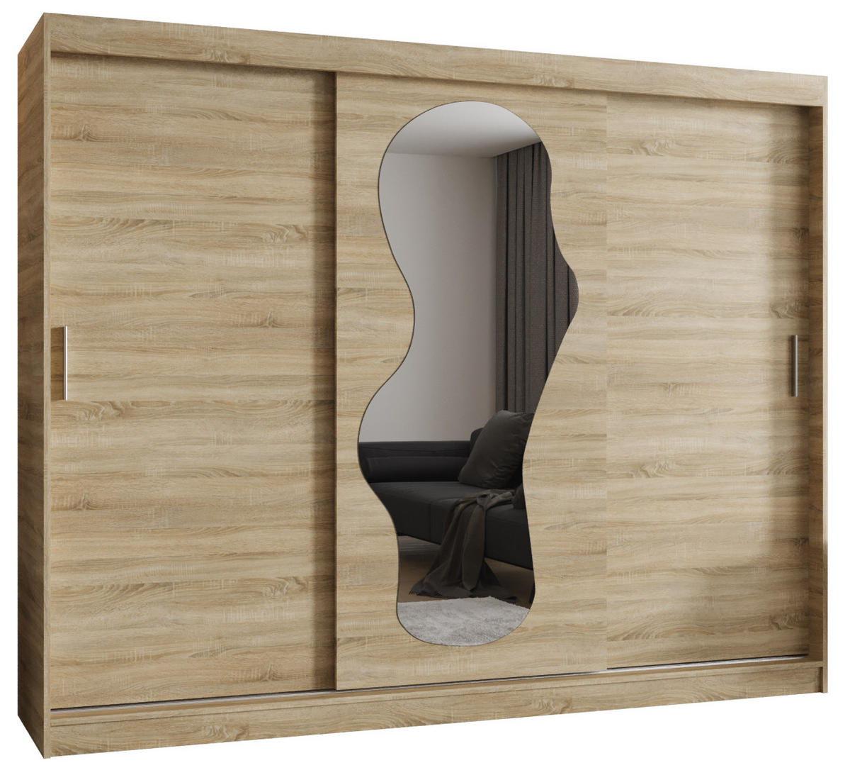 SCHWEBETÜRENSCHRANK 200/250/62 3-türig - Silberfarben/Sonoma Eiche, Holz (250/200/62cm) - MÖBEL KRYSPOL