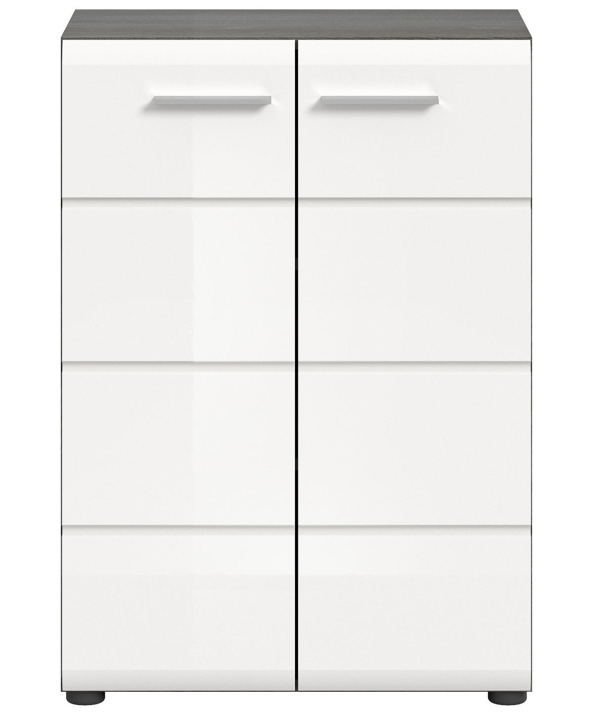 KOMMODE weiß Hochglanz, grau 60 cm, Sideboard mit Rillenoptik - Weiß Hochglanz/Silberfarben, Holzwerkstoff/Kunststoff (60/85/37cm) - Inn.Furn