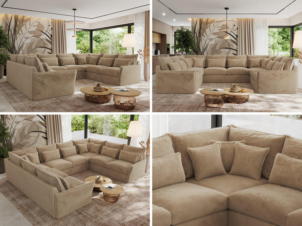 WOHNLANDSCHAFT VERSO U 8M Beige Plüsch - Beige/Schwarz, Kunststoff/Textil (362/93/270cm) - MKS