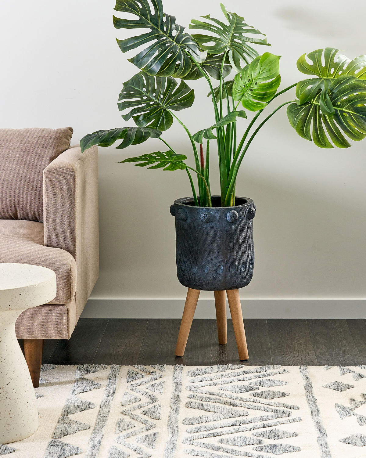 BLUMENTOPF BEINEN Grau Brunnera - Hellbraun/Blau, Stein (55cm) - Beliani
