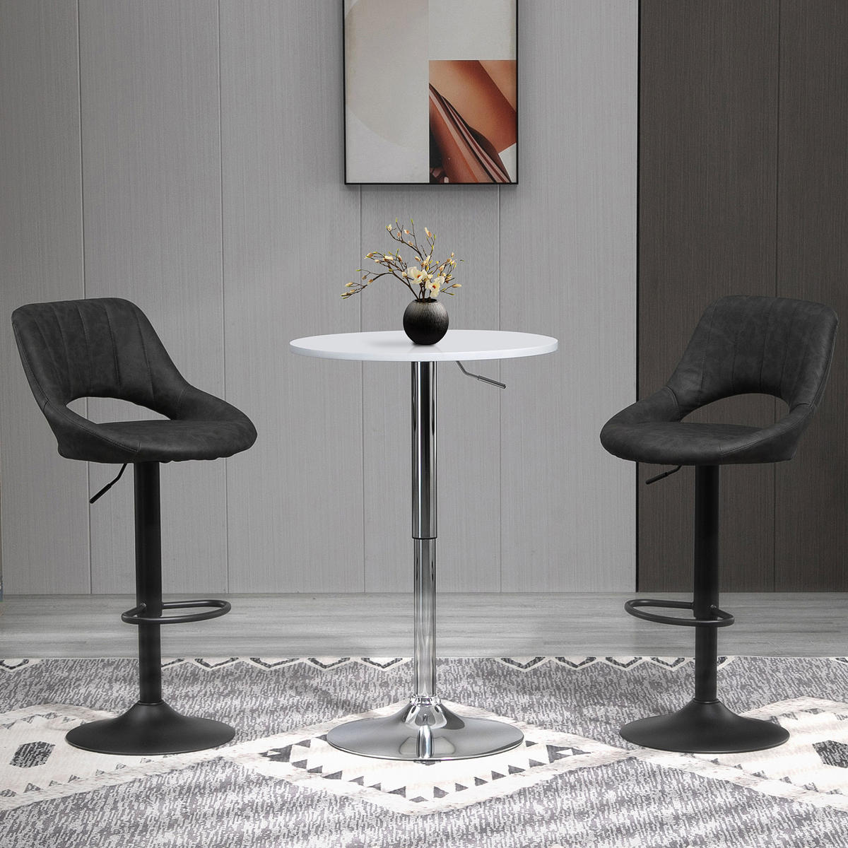 BARHOCKER 2er-Set Grau 52.0/47.0/109.0 cm - Grau, Leder (47/109/52cm)