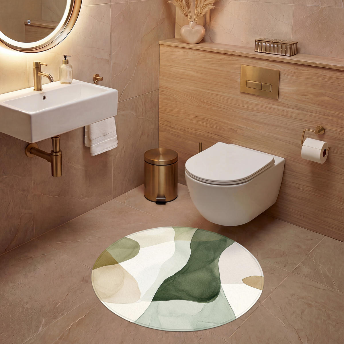 WC-VORLEGER Japandi - Abstrakt - Grün Toilettenteppich 70x70 cm - Grün, Kunststoff/Textil (70/1cm) - OnlyWow