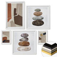 WANDBILDER 5er-Set - 50x50 cm & 20x30 cm & 40x60 cm Weißer Rahmen - Abstrakte Boho-Formen - Weiß, Kunststoff (40/60cm) - ArtPrintCave