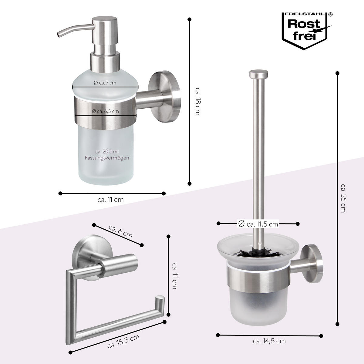 BADEZIMMER-ZUBEHÖR-SET PIAZZA 3tlg, Edelstahl, matt - Silberfarben, Metall (14.5/35/11.5cm) - bremermann
