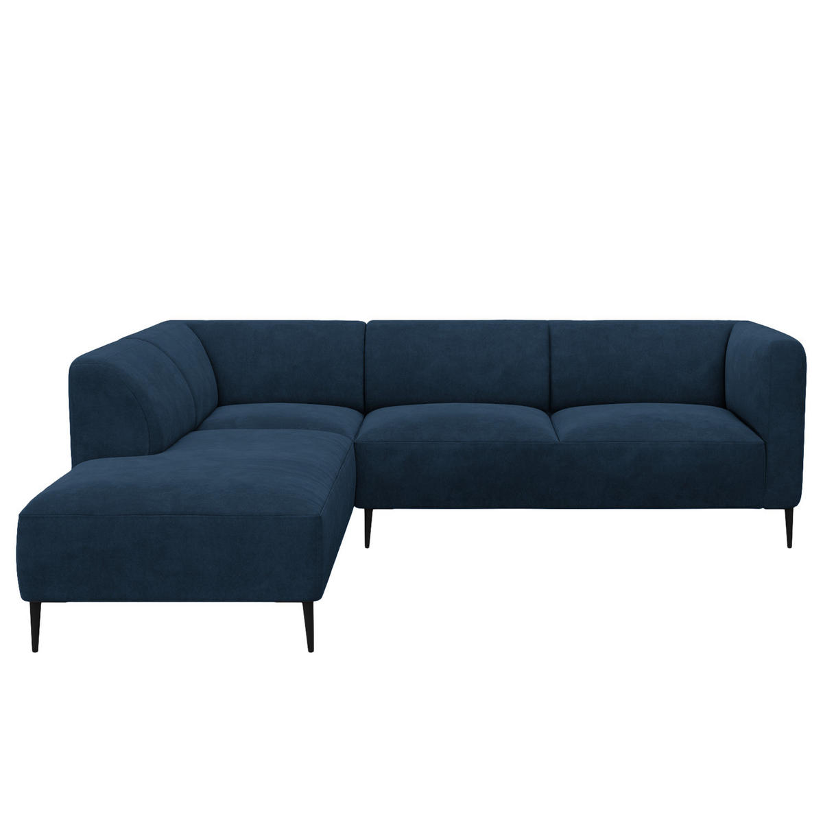 2,5-SITZER ECKSOFA mit Ottomane - Schwarz/Dunkelblau, Textil/Metall (252/205cm) - home24