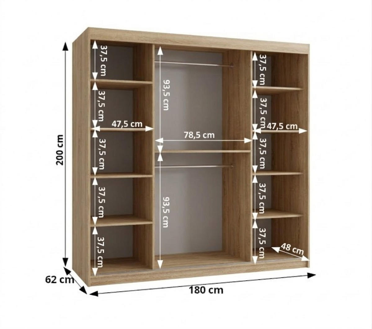 OMARA z drsnimi vrati 200/180/62 2-vratni - srebrne barve/bela, umetna masa/les (180/200/62cm) - MÖBEL KRYSPOL