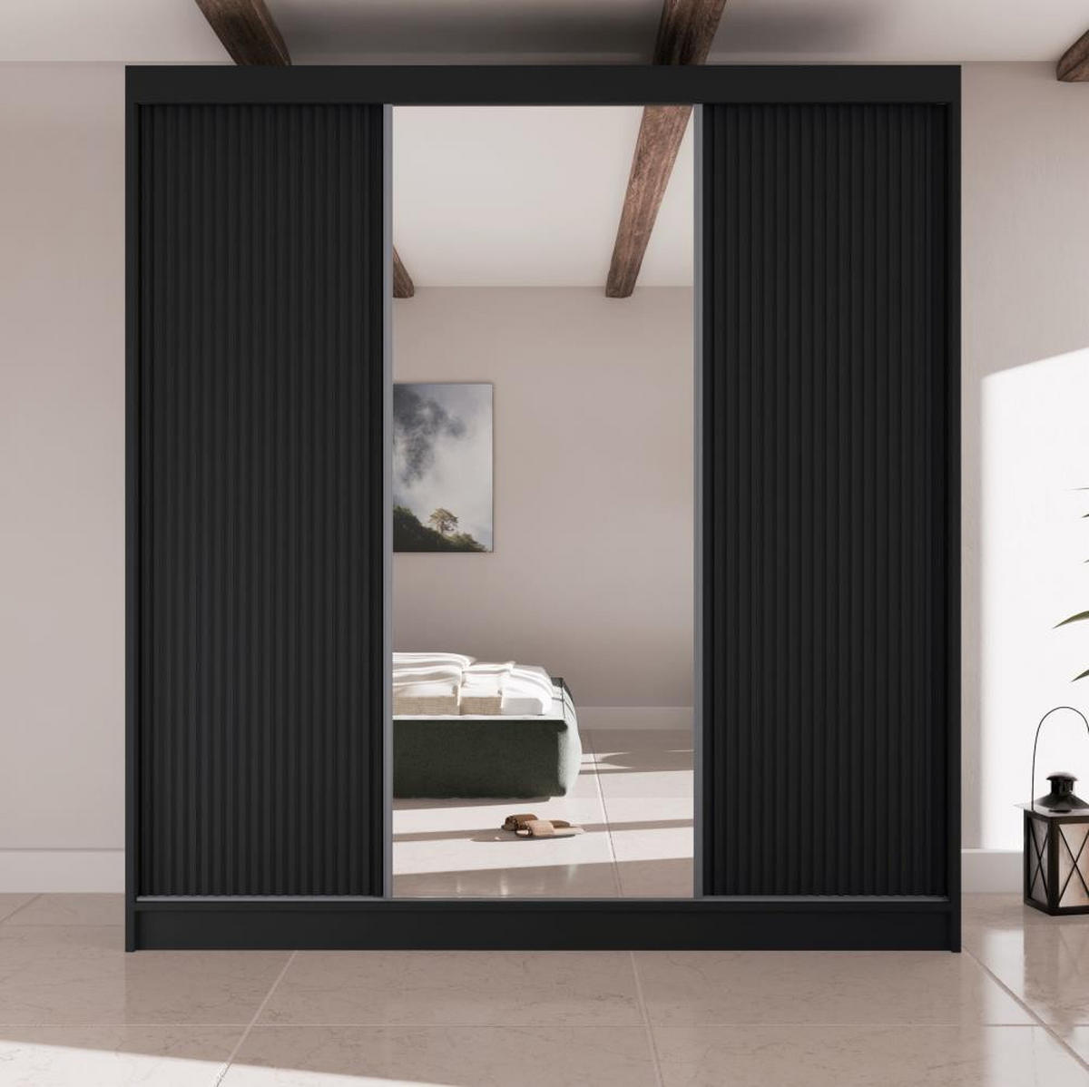 SCHWEBETÜRENSCHRANK Ramos II 200/61/215 schwarz - Schwarz, Holzwerkstoff (200/215/61cm) - Beautysofa