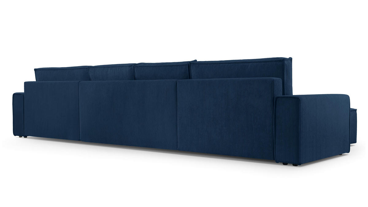 WOHNLANDSCHAFT Cedria Blau 389/145/85 cm mit Schlaffunktion - Schwarz/Dunkelblau, Kunststoff/Textil (389/85/145cm) - AX Living