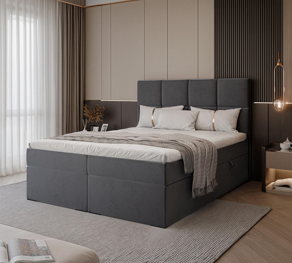 BOXBETT MAGNUS 120/200 cm mit Matratze und Topper, Grau - Grau, Textil (120/200cm) - Idohome